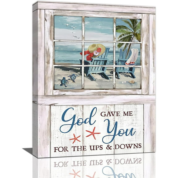 Beach Coastal Wall Art Sea Turtle Bathroom Pictures Canvas Print Ocean Seascape Christian Paintings Modern Home Artwork for Bedroom Living Room Office Framed 12"x16"