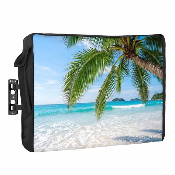Beach Coastal Waterproof Outdoor TV Cover, Starfish Palm Tree Sky Tropical Outside Weatherproof TV Enclosures for 30 to 32 Inch LCD Television Shield Flat Screen Protectors