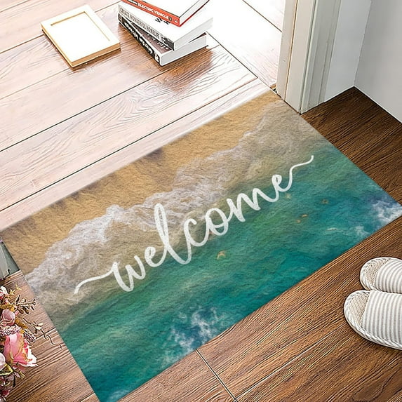 Beach Coastal Welcome Mat for Front Door Outdoor Entry,Beach Door Mat,Beachy Nautical Door Mat Indoor Entrance,Coastal Ocean Non-Slip Rubber Floor Rug for Home,Kitchen,Bathroom,Porch,Beach House Decor