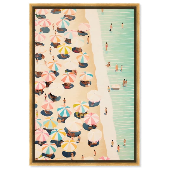 Beach Coastline Fun Canvas Modern Beach Wall Art by Art Remedy, Gold Frame, 36" x 54"