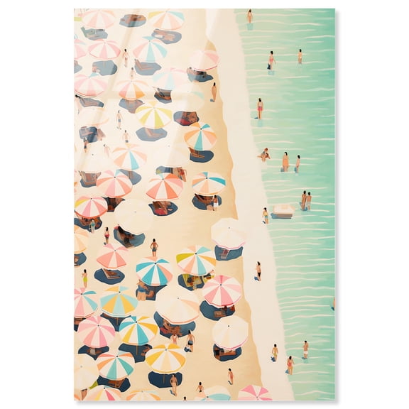 Beach Coastline Fun High-Gloss Frameless Acrylic Glass Wall Art Modern Beach Wall by Art Remedy, Ready to Hang, 10 x 15