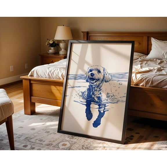 Beach Cockapoo Poster Wall Art, Playful Dog Surfing Fun Summer Decor UNFRAMED Poster, Wall Art for Decor, Present, 12x18