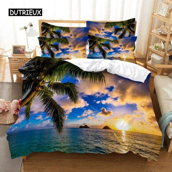 Beach Coconut Tree Duvet Cover Natural Scenery Bedroom Decoration Quilt Cover Seaside Coconut Tree H