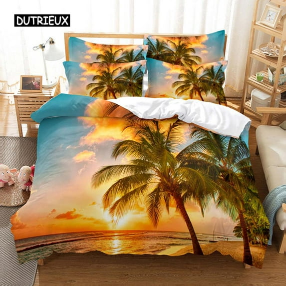 Beach Coconut Tree Duvet Cover Natural Scenery Bedroom Decoration Quilt Cover Seaside Coconut Tree H