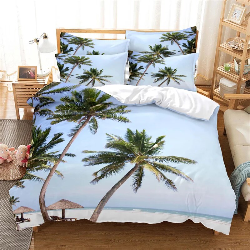 Beach Coconut Tree Duvet Cover Set Ocean Bedding Set Queen Size Bed