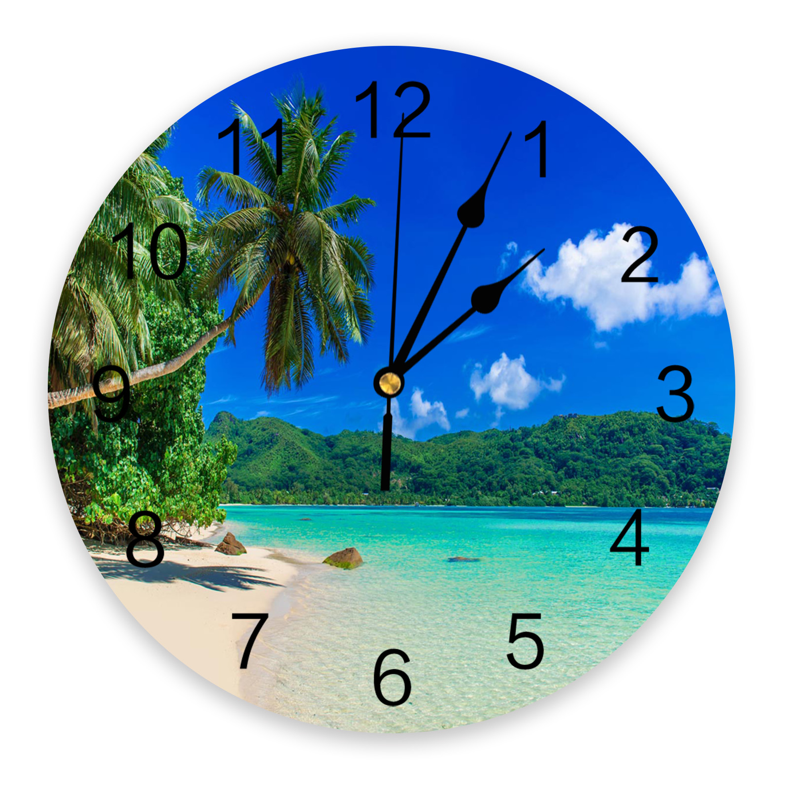 Clock Sencery Beach Coconut Tree Sea Scenery Wall Clock Home Decor Bedroom Silent ...