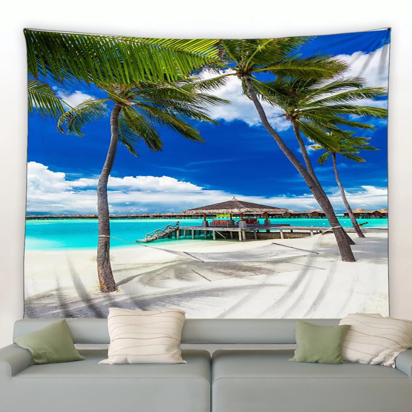 Beach Coconut Trees Nature Landscape Tapestry Ocean Palm Leaves Summer ...