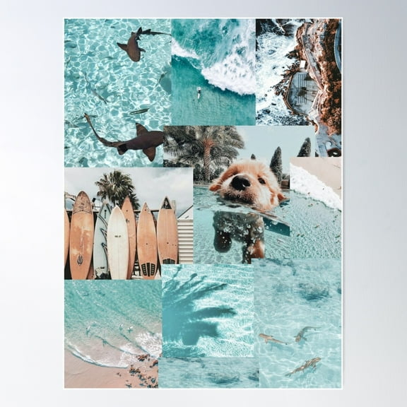 Beach Collage Poster Wall Art, Modern Wall Decor For Living Room Bedroom, 12x18 UNFRAMED
