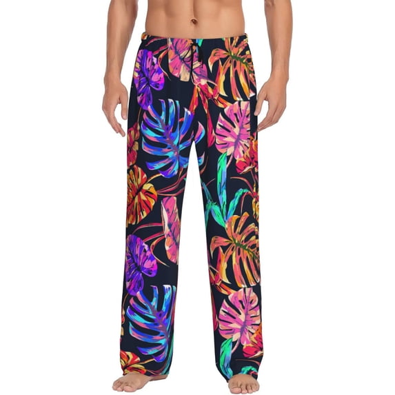 Beach Colorful Tropical Leaf Men'S Pajama Pants Soft Sleep Lounge Pants Pjs Bottoms With Pockets Xx-Large