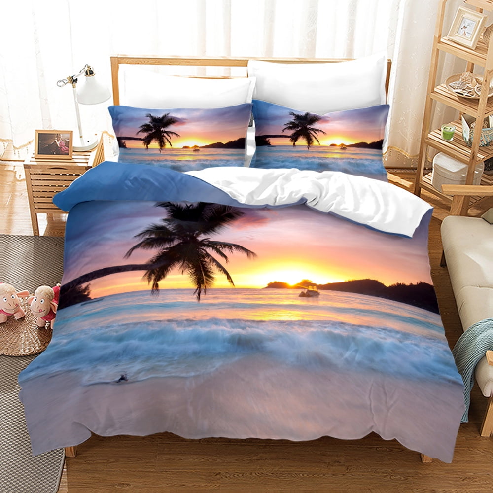 Beach Comforter Set Coastal Bedding Set Sunny Beach Palm Tree Hawaii ...