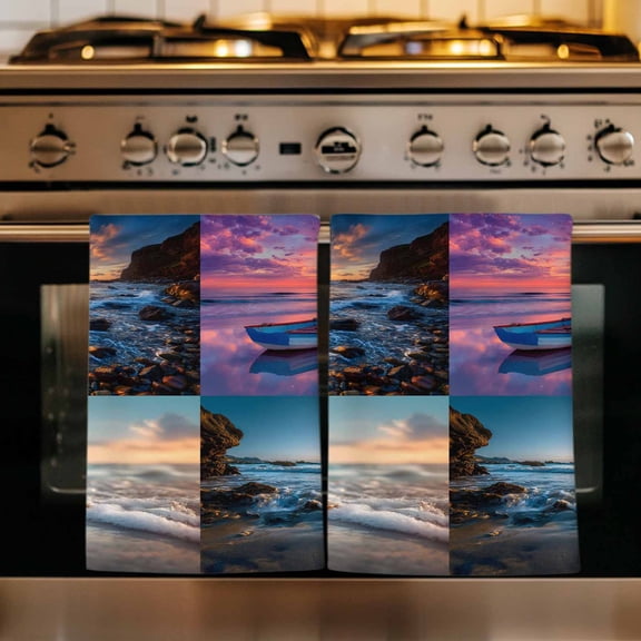 Beach Conch Kitchen Towels Set of 1, Ocean Boat Pink Sunset Reef Coastal Seascape Absorbent Dish Towels for Kitchen, Microfiber Hand Towel, Quick Drying Tea Towel for Cleaning Decorative Dishcloths