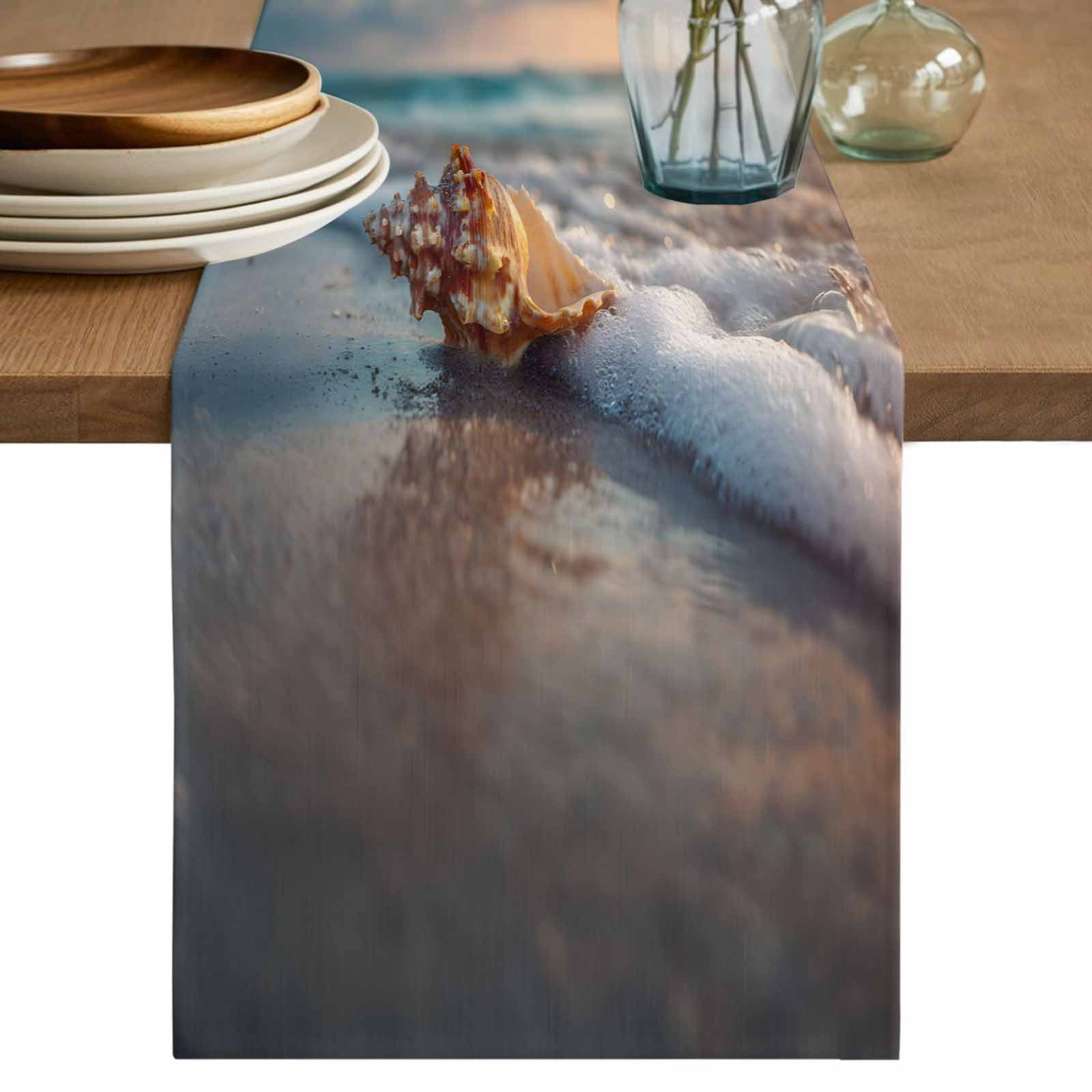 Runner Seashell Beach Conch Table Runner 72 Inches, Sunset Ocean Waves Seaside Sky ...
