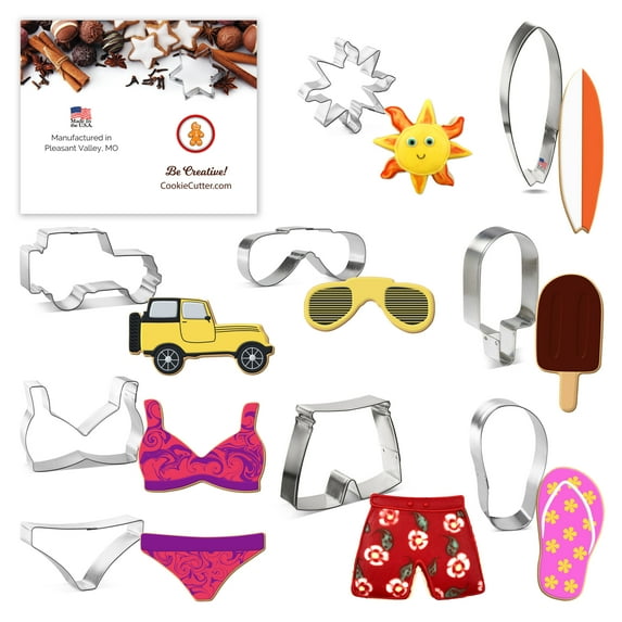 Beach Cookie Cutter Set 9 Pc - Foose Cookie Cutters - USA Tin Plated Steel