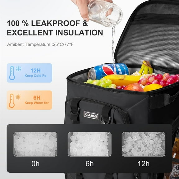 Beach Cooler Backpack for Men & Women - 36Cans Insulated Backpack Cooler with 18H Cooling, 30L Capacity, Black