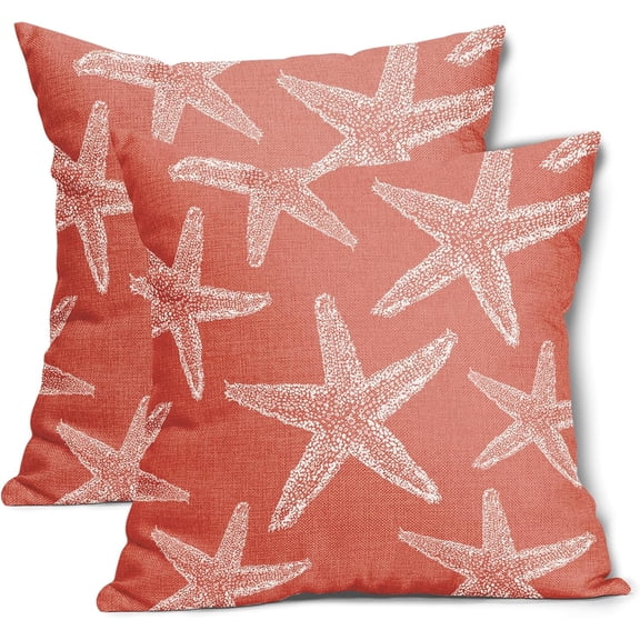 Beach Coral Starfish Pillow Covers 20X20 Inch Summer Nautical Coastal Ocean Decorative Pillow Cases Set of 2 Cotton Linen Throw Pillows Seasonal Home Decor for Sofa Couch Cushion Outdoor