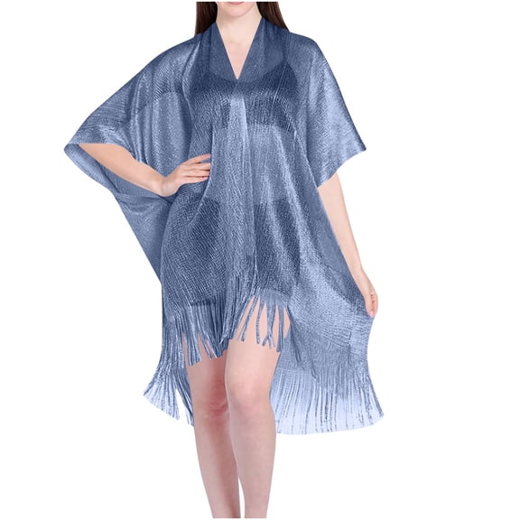 Beach Cover Up Under $5! Yannianjz Ladies' Printed V-Neck Sarong Cover Up, Long Sleeve Beach Pareo with Metallic Thread, Lightweight Swimwear Cover Up and Shawl for Women