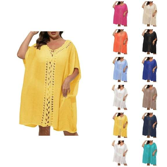 Beach Cover Up Swim Suits for Women 2025 Stylish Plus Size Pullover Viscose Swimwear Cover-Up for Women - Comfortable Mid-Length Sleeve Dress for Versatile Wear