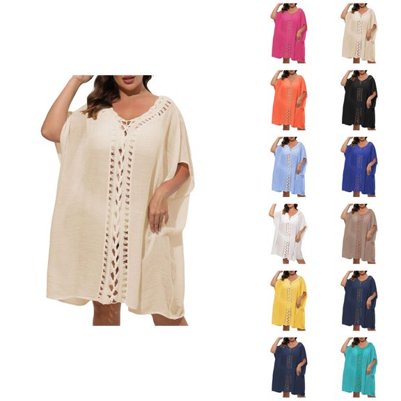 Beach Cover Up Swim Suits for Women 2025 Stylish Plus Size Pullover Viscose Swimwear Cover-Up for Women - Comfortable Mid-Length Sleeve Dress for Versatile Wear