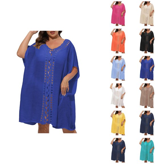 Beach Cover Up Swim Suits for Women 2025 Stylish Plus Size Pullover Viscose Swimwear Cover-Up for Women - Comfortable Mid-Length Sleeve Dress for Versatile Wear