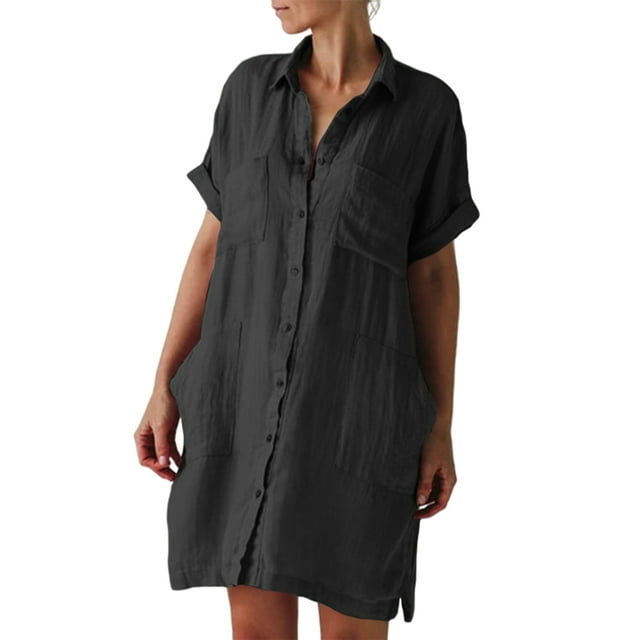 Beach Cover Up Dress for Womens V-neck Button Down Mini Dress Swimsuit ...