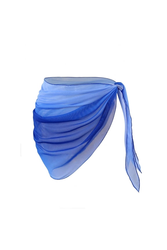 Beach Cover Up Skirt Sheer Mesh Wrap Around Sarong for Summer Seaside Blue One Size