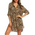 thumbnail image 1 of Beach Cover-Up V-Neck Shirt with Bikini-Friendly Design, Long Sleeve Swimwear Top in Quick-Dry Fabric for Poolside & Resort Wear,Brown S, 1 of 4