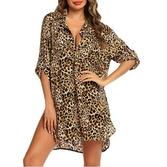 Beach Cover-Up V-Neck Shirt with Bikini-Friendly Design, Long Sleeve Swimwear Top in Quick-Dry Fabric for Poolside & Resort Wear,Brown S