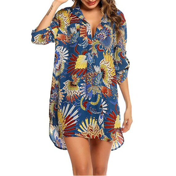 Beach Cover-Up V-Neck Shirt with Bikini-Friendly Design, Long Sleeve Swimwear Top in Quick-Dry Fabric for Poolside & Resort Wear,Navy XL