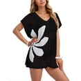 thumbnail image 1 of Beach Cover Up for Women Crochet Mesh Swim Cover Up V Neck Batwing Side Slit Oversized Floral Bathing Suit Cover Up, 1 of 6