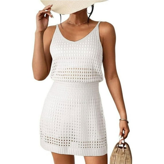 Beach Cover Up for Women Slightly Hollow Out Spaghetti Strap Swimsuit Cover Up Swimwear Bathing Suit Cover Dresses Shermie