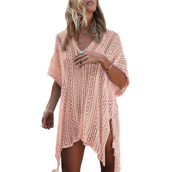 Beach Cover Up for Women Summer Sexy Hollow Out Seethrough Swimsuit Cover Up Crochet Coverup with Tassel Shermie