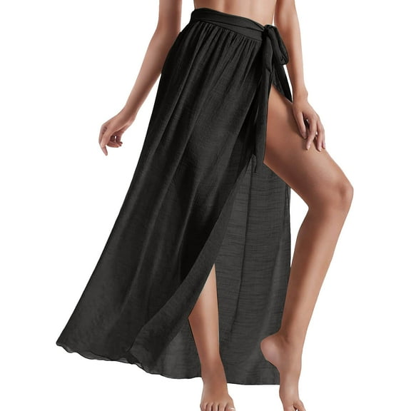 Beach Cover Ups For Women Cover Up Skirt Open Front Swimsuit Wrap Cover Ups Summer Beach Skirts With Slit For Women Black Summer Beach Cardigan One Size
