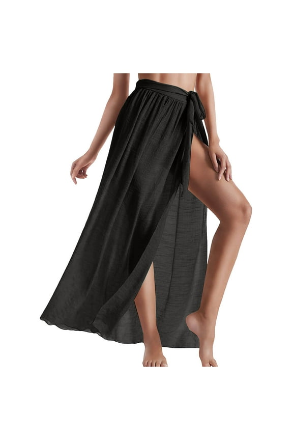 Beach Cover Ups For Women Cover Up Skirt Open Front Swimsuit Wrap Cover Ups Summer Beach Skirts With Slit For Women Black Summer Beach Cardigan One Size