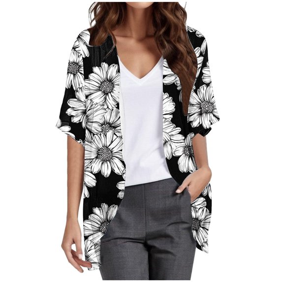 Beach Cover Ups for Women 3/4 Length Sleeve Casual Tops Lightweigh Loose Fit Summer Cardigan Casual Blouses