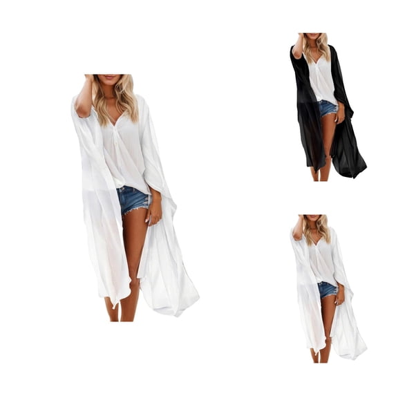 Beach Cover Ups for Women Boho Chiffon Floral Kimono Cardigan Long Flowy Beach Tunic Lightweight Summer Open Front Coverup Tops