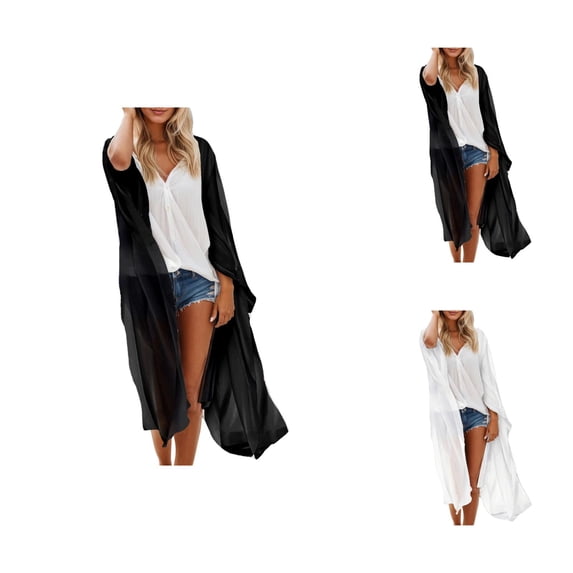 Beach Cover Ups for Women Boho Chiffon Floral Kimono Cardigan Long Flowy Beach Tunic Lightweight Summer Open Front Coverup Tops