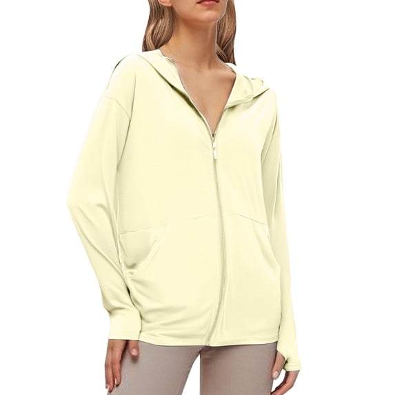 Beach Cover Ups for Women Full Zip Long Sleeve Shirts Jackets for Women with Pocket Ourdoor Summer Outfits Clothes Yellow S