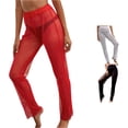 thumbnail image 1 of Beach Cover Ups for Women Mesh Ruffle Cover Up Pants Beach Wrap Bikini Shiny Swimwear Wraps Red,XXL, 1 of 9
