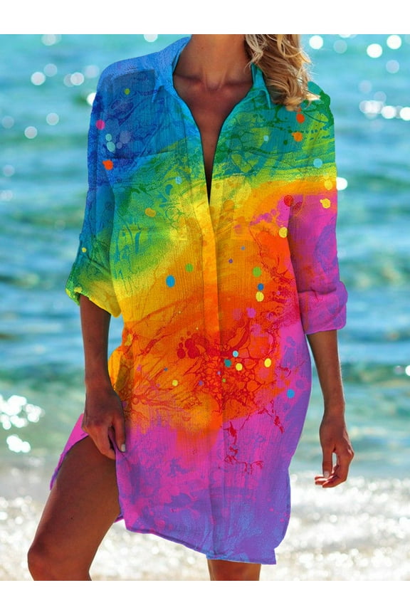 Beach Cover Ups for Women Summer Button Down Midi Shirt Dresses Vacation Swimwear Coverup