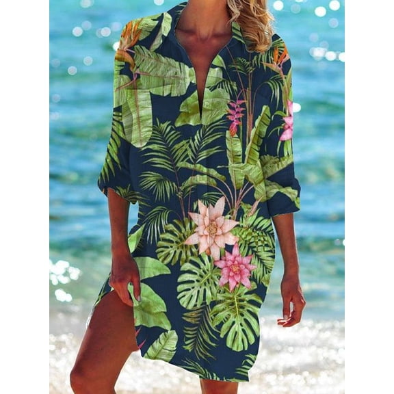 Beach Cover Ups for Women Summer Button Down Midi Shirt Dresses Vacation Swimwear Coverup