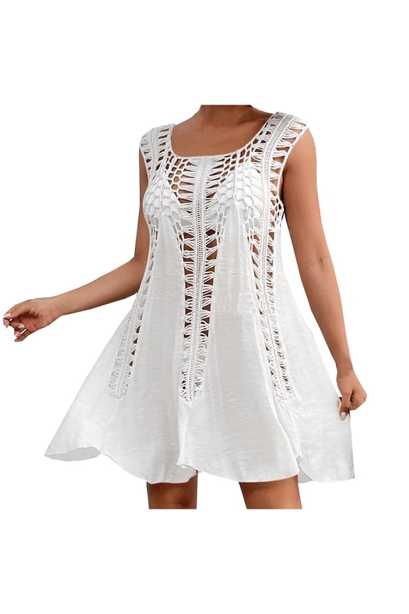 Beach Cover Ups for Women, Womens Swim Cover Up Sleeveless Hollow Out Beach Coverups Swimwear Summer Mini Dress Vacation Resort Wear for Women 2026