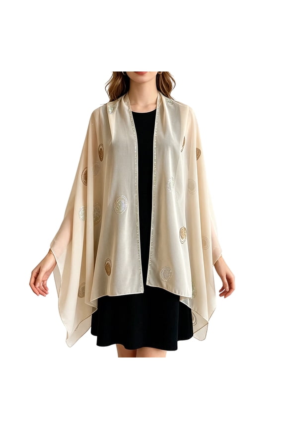 Beach Cover Up Vacation Ready Sparkle Shawl Lightweight Travel Wrap Resort Chic Cape Sheer Beachwear Elegant Poncho Evening Layer Coastal Getaway,Beige