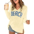 thumbnail image 1 of Beach Cover Up for Women Letter Print Crochet Tops Beach Sweater | Long Sleeve, Crew Neck, Split Hem, Swim Swimsuit Coverup, Lightweight Summer Sweater, Vacation Beach outfits,M, 1 of 6