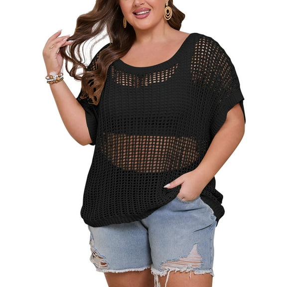 Beach Coverup Tops Hollow Out Plus Size Swimwear Bikini Swimsuit Cover ups Bathing Suit Coverups