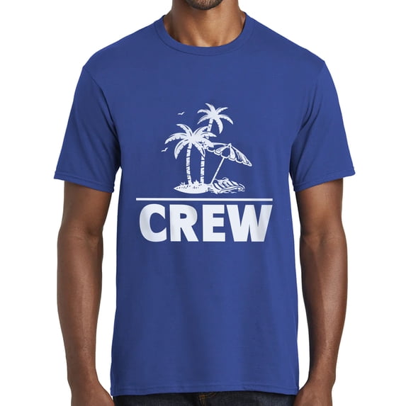 Beach Crew with Palm Trees Design Men's Big Size Crew Neck Tee Shirt - Athletic Royal 2XL