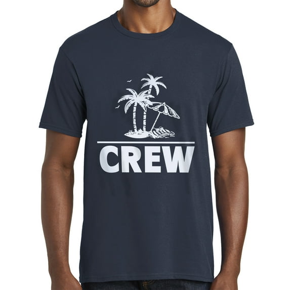 Beach Crew with Palm Trees Design Men's Big Size Crew Neck Tee Shirt - Deep Navy 2XL