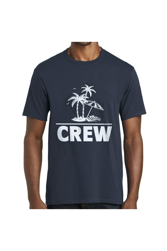 Beach Crew with Palm Trees Design Men's Big Size Crew Neck Tee Shirt - Deep Navy 2XL