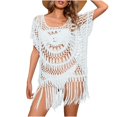 thumbnail image 1 of Beach Crochet Dress, Womens Bathing Suit Tassels Cover UpS, Swimwear Knit Coverup, Ladies Summer Outfit Family Matching Outfits White One Size, 1 of 7