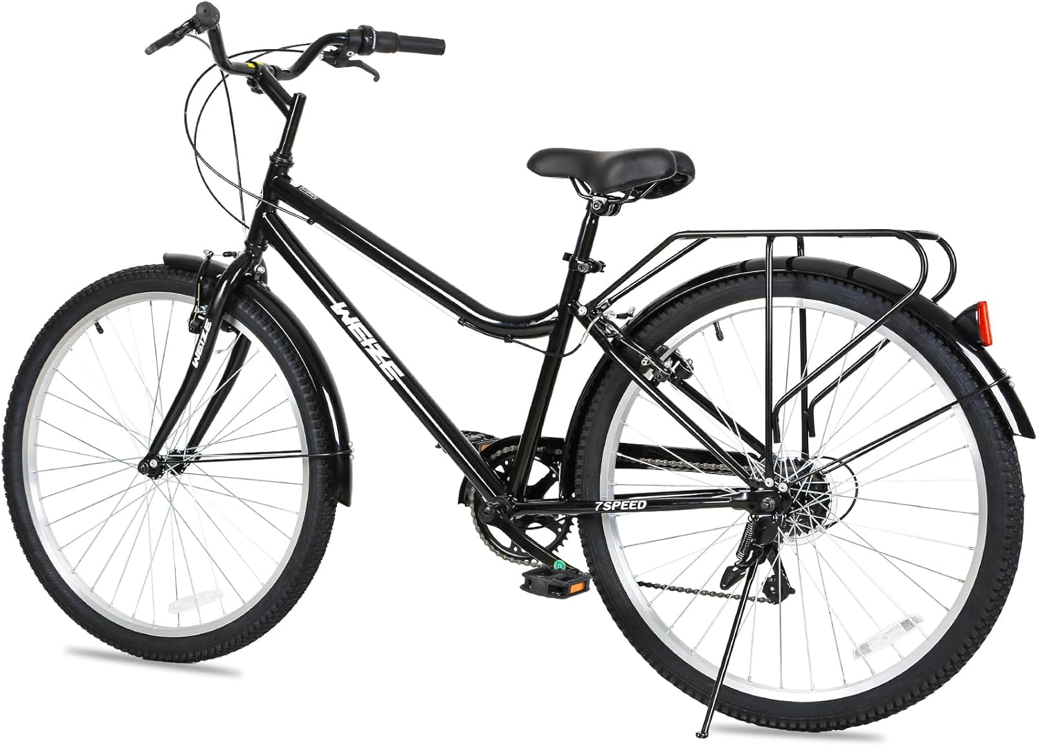 Beach Cruiser Bike, 26 inch Commuter Bicycle for Adult Men and Women, 7-Speed/High-Carbon Steel/Front & Rear Fenders, Comfortable City Bikes with Rear Rack or Basket, Ergonomic Upright Design