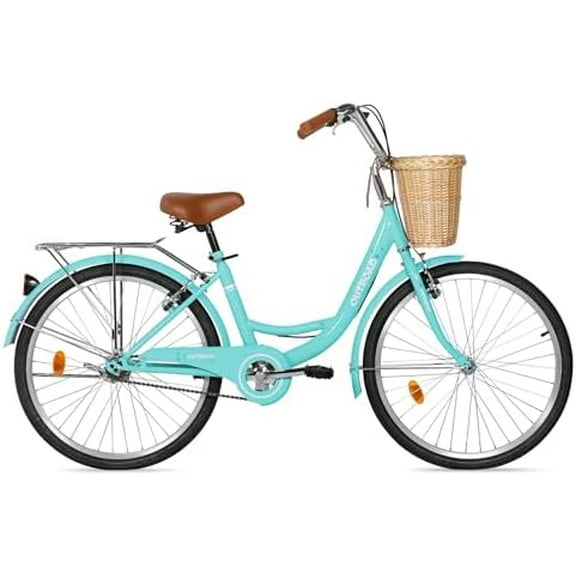 Beach Cruiser Bike for Adult, Womens Bicycle with Rattan Front Basket, 26 Inch Comfort Bikes with Adjustable Seat and Dual V-Brake (24 Green)$$Sport & Recreation Other